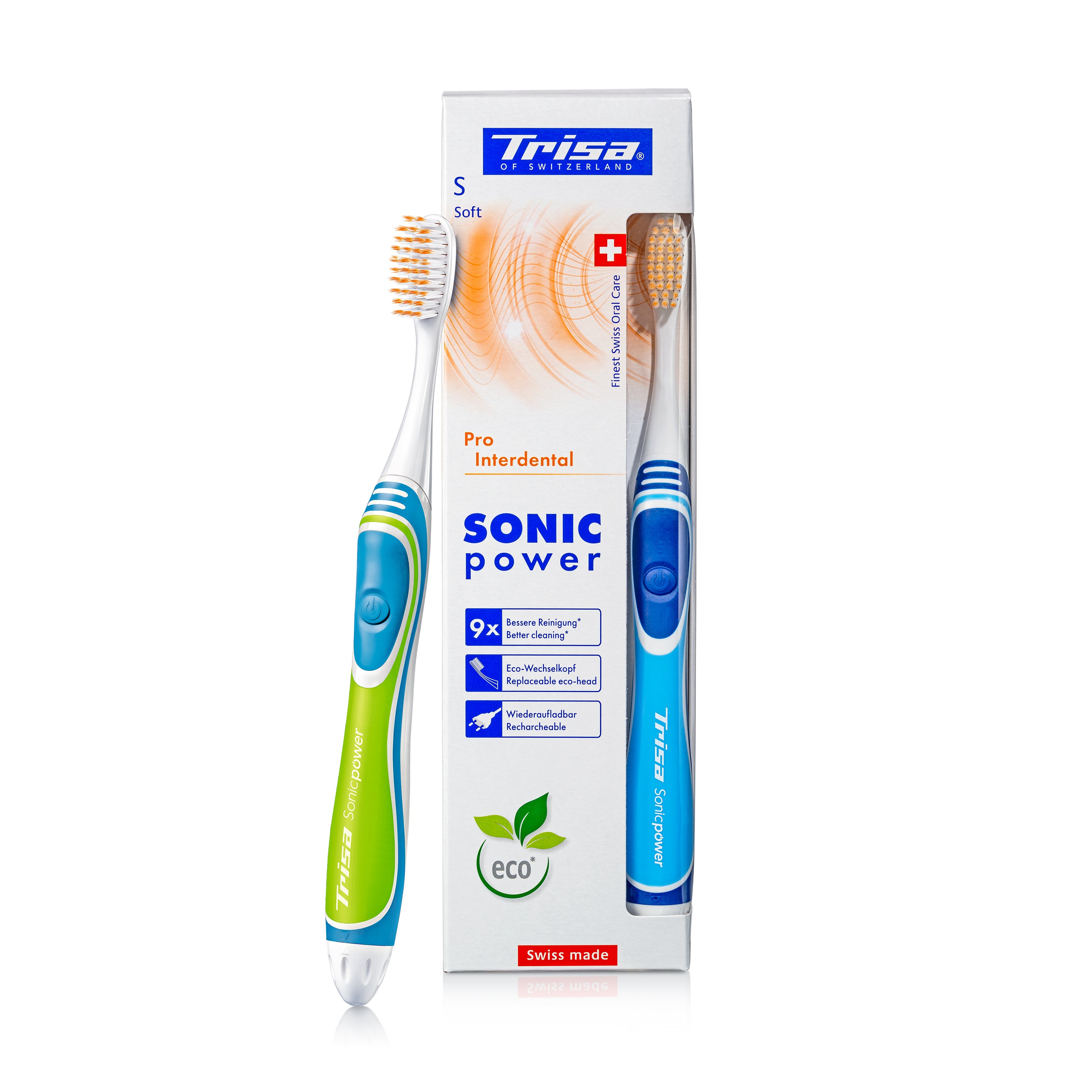 TRISA Sonicpower Pro Interdental Soft Accu electric toothbrush and package for interdental cleaning
