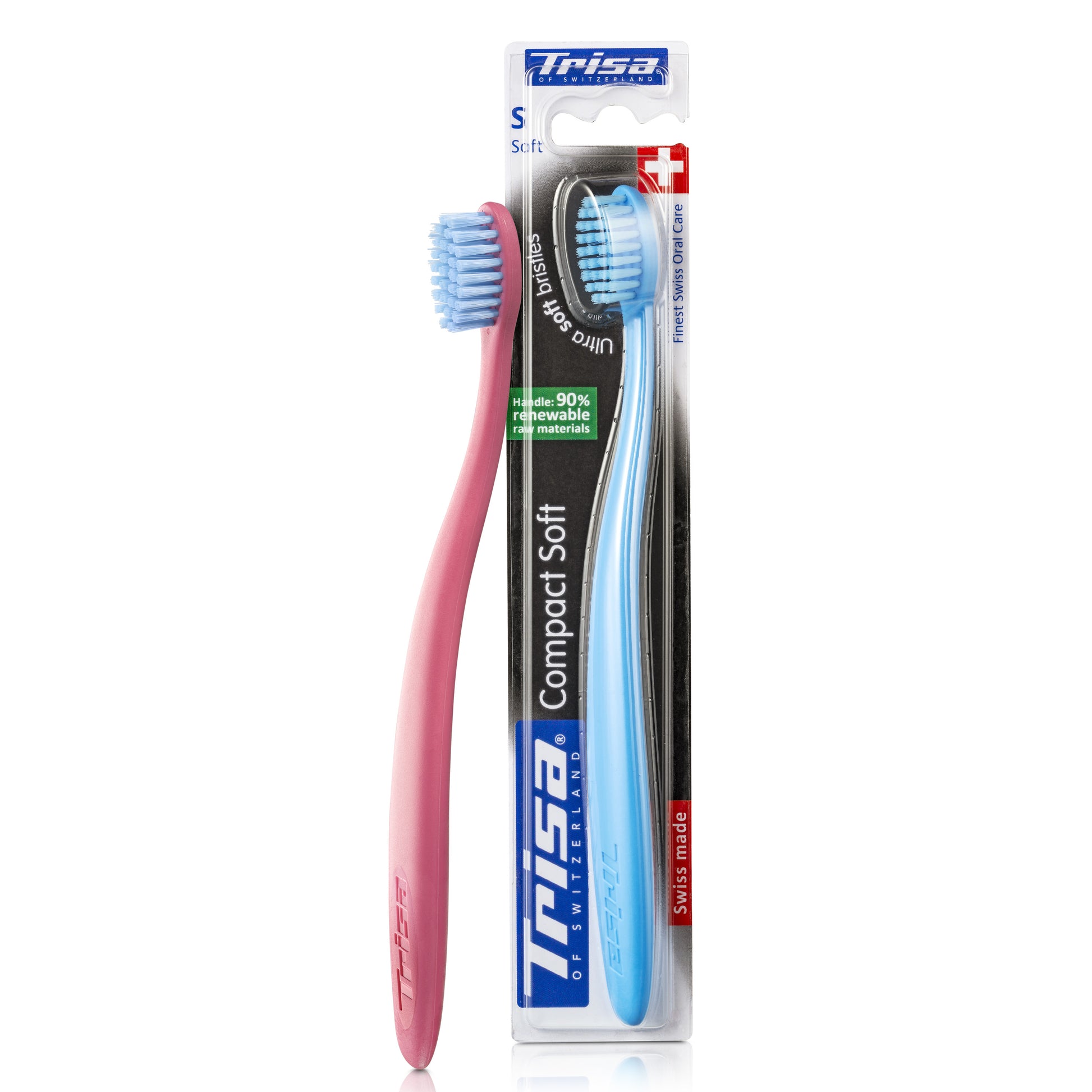 TRISA Compact Soft toothbrush handle made from 90 percent renewable resources for sustainable oral care