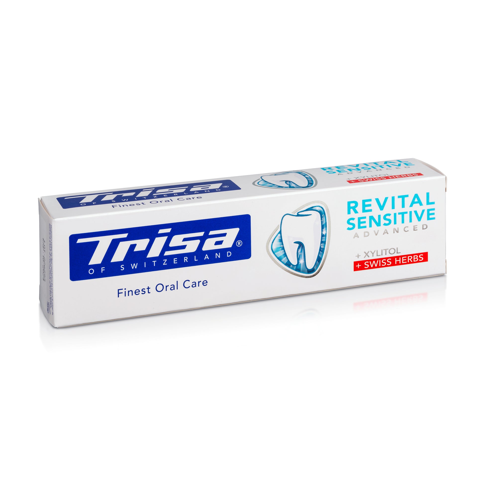 Swiss-made TRISA Revital Sensitive Swiss Herbs toothpaste 75 ml in original packaging

