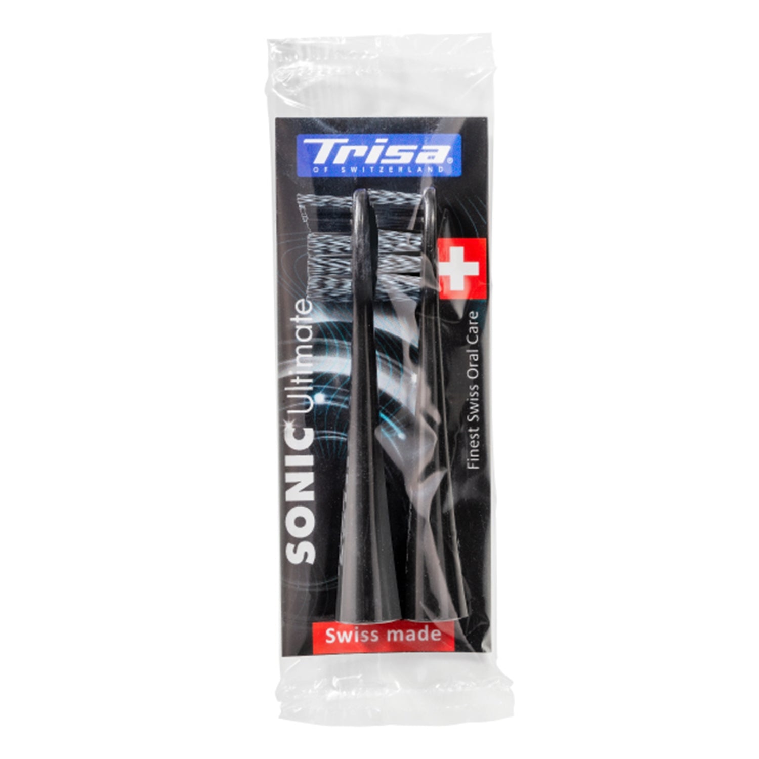 TRISA Sonic Ultimate Black Edition Replacement Set DUO with two Swiss-made brush heads