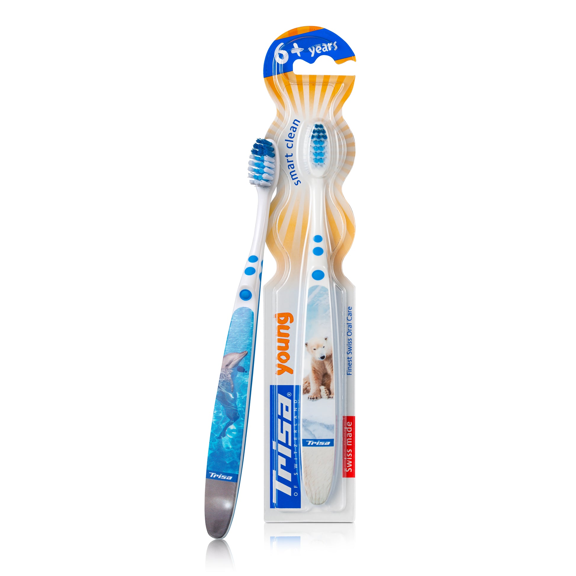 TRISA Young toothbrush for children aged 6 and older with fun animal designs and soft bristles